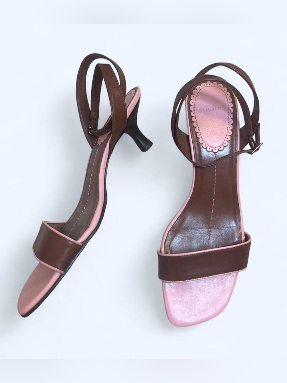 Vintage Y2K Lands’ End Pink & Brown Kitten Heels